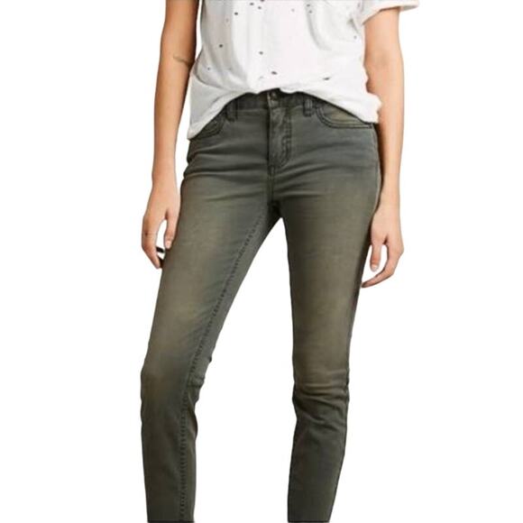 Free People Distressed Skinny Jeans Olive Green Low Rise Stretchy Slim Size 24 - Picture 1 of 13